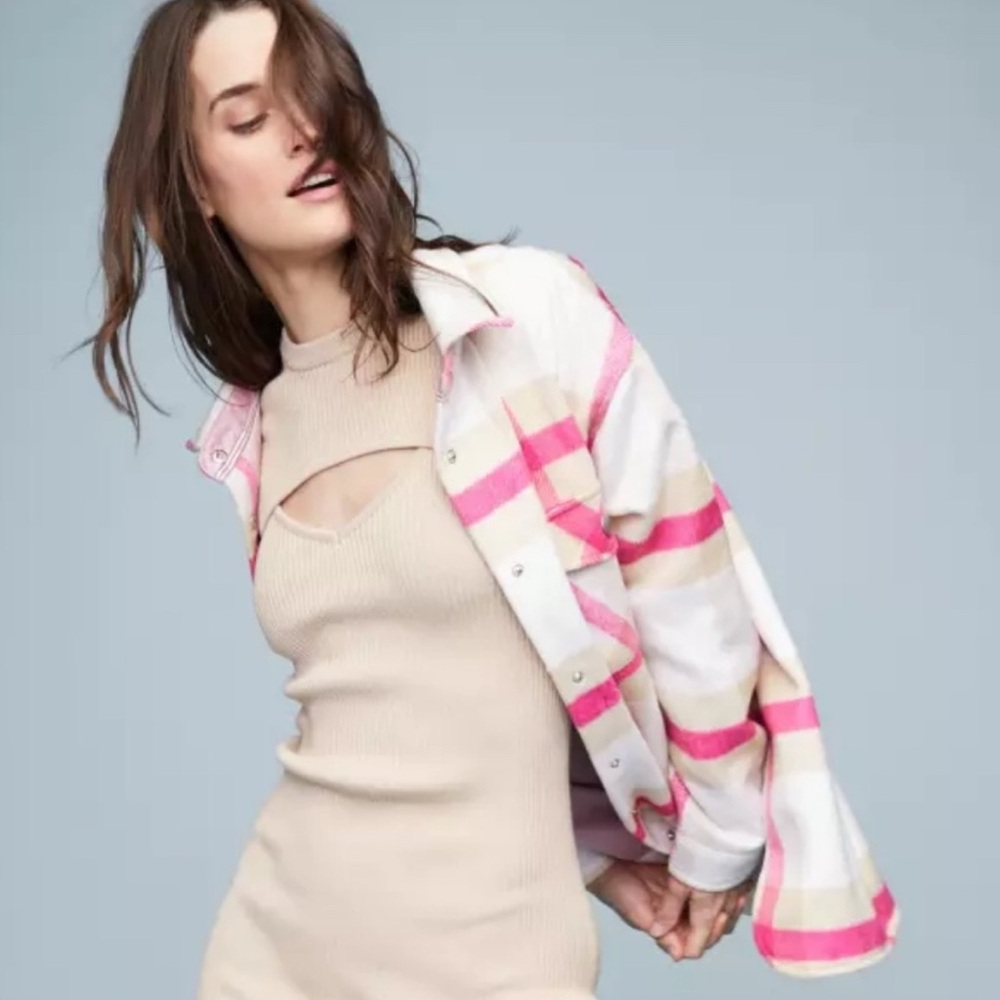 MONROW PLAID FLANNEL JACKET IN FUCHSIA/NATURAL not included in promotions